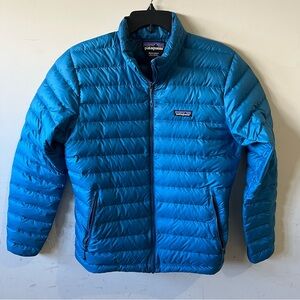 Men’s Patagonia Medium Balkan Blue BALB Down Sweater Jacket Very Good Condition